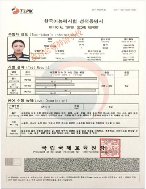 韩语等级证书TOPIK Certificate样本及等级制度