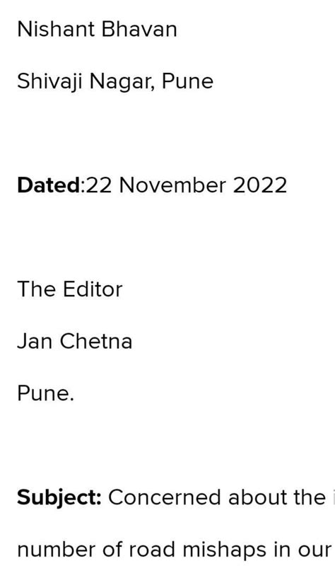 LETTER TO EDITOR 1. You are a resident of Shivaji Nagar Pune. You are ...