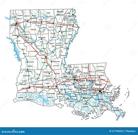 Louisiana Road and Highway Map. Stock Vector - Illustration of orleans ...