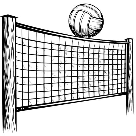 A Black And White Clipart Image Of A Volleyball Net With A Ball Above ...