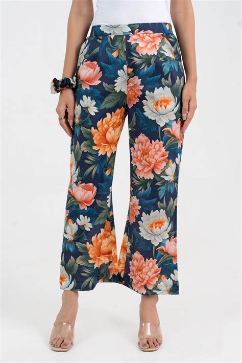 Navy Blue Bold Floral Printed Pure Cotton Pant – GulaboSitabo