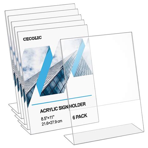 CECOLIC 6 Pack Acrylic Sign Holder Clear Sign Holder Stand Slant Back 8 ...