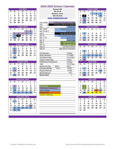 2024-2025 School Year Calendar | Meadow ISD