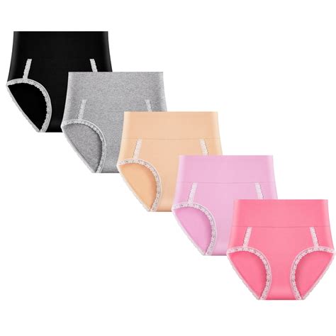 Hbhpov Women's Cotton Stretch underwear, High Waist Brief, Lace Edge, 5-Pack, Sizes S-XXL ...