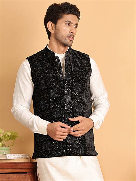 Black Embroidered Nehru Jacket for Men – Jompers