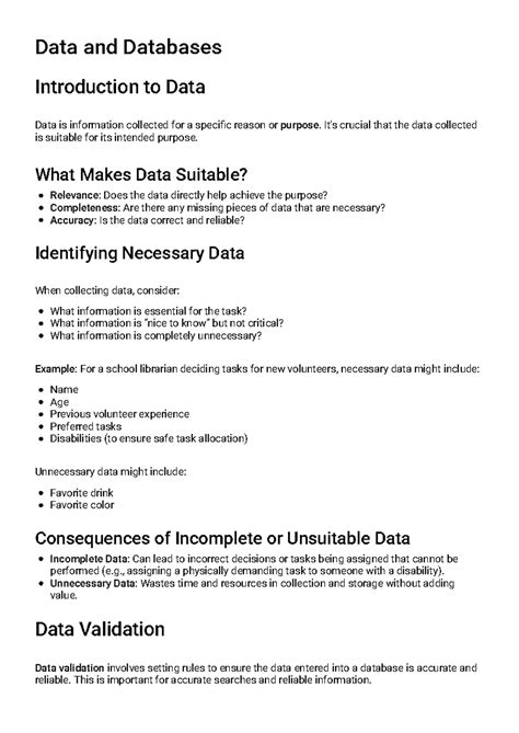Data and Databases: Key Concepts and Validation Techniques - Studocu
