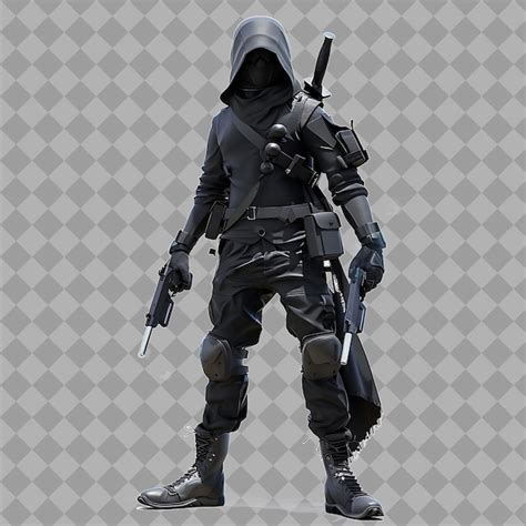 Stealthy assassin silent killer with athletic form black clo isolated ...