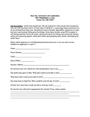 Fillable Online Receptionist (click to view Application) - Back Bay ...