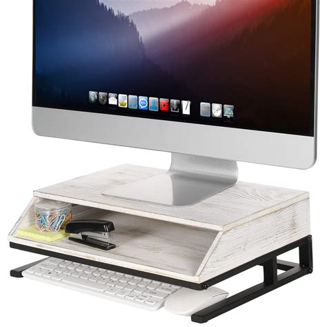 MyGift 2 Tier Computer Monitor Riser - Shabby White Washed Wood and ...