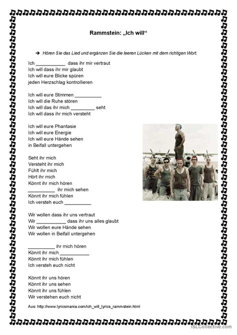 Rammstein: Ich will: Deutsch DAF Arbeitsblätter pdf & doc