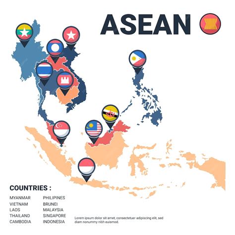 Premium Vector | Asean map with flags illustrated