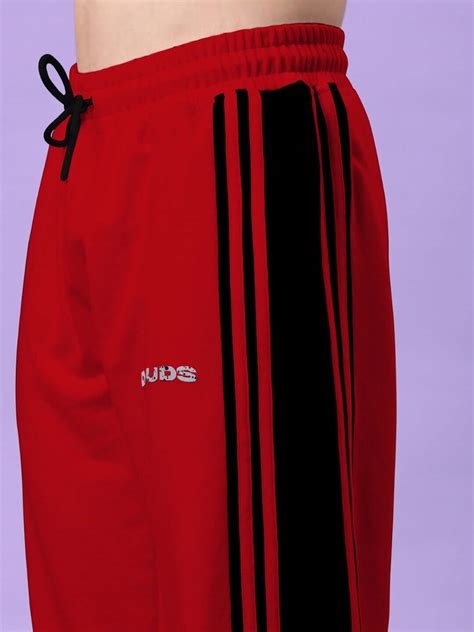 FRENZY CURVE CONTRAST JOGGERS RED BLACK | Buy Online at Wearduds India