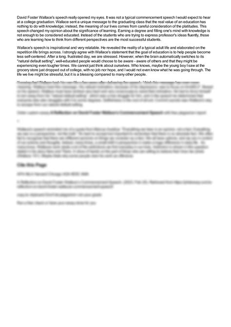 SOLUTION: A reflection on david foster wallaces commencement speech ...