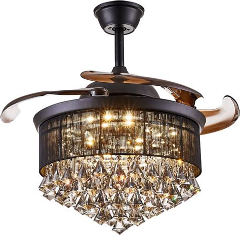 Buy 42 inch Retractable Crystal Ceiling Fan with Lights and Remote ...