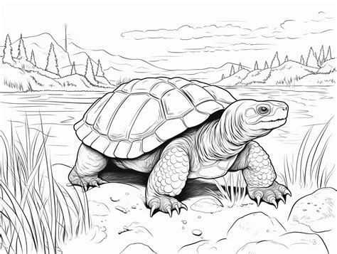 Detailed Snapping Turtle Drawing - Coloring Page