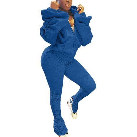 Buy Women's Solid Sweatsuit Set Sexy Club Outfits Backless Zip Hoodies ...