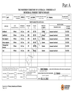 Fillable Online nt gov Demersal fishery example completed monthly ...