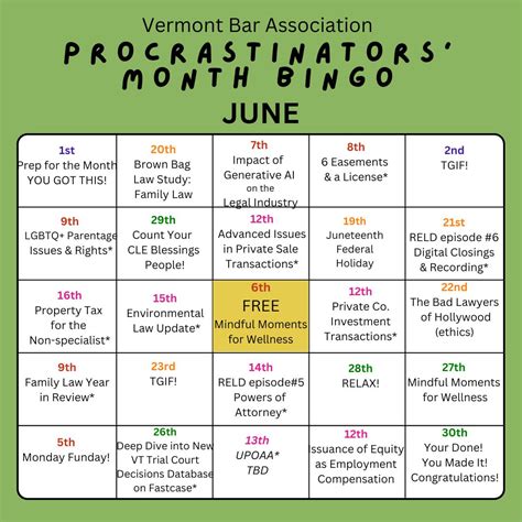 Vermont Bar Association on LinkedIn: Fill your Bingo Board, or just a row...or make your own ...
