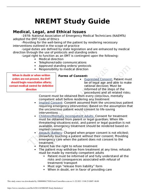 NREMT Study Guide. Comprehensive Content. Medical, Legal, and Ethical ...