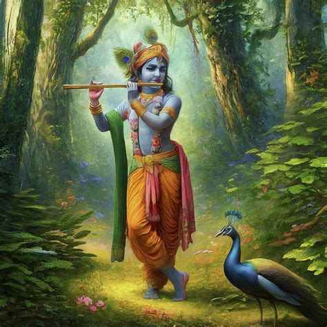 Buy Now Ethnic Canvas Painting of Krishna Playing Flute – The Seven Colours