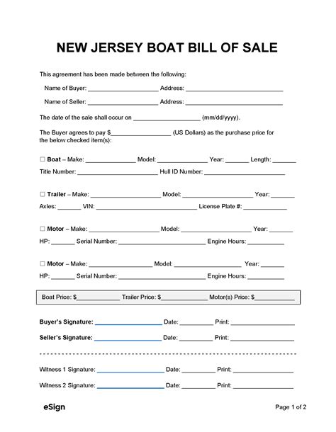 Nj Bill Of Sale Template
