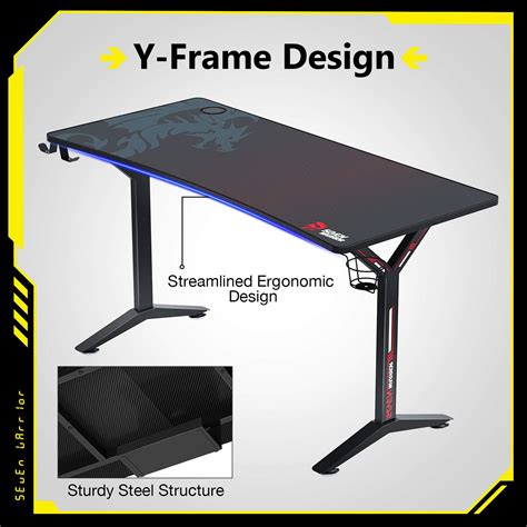 Seven Warrior Gaming Desk 55INCH with Dual Monitor Mount, Carbon Fiber ...