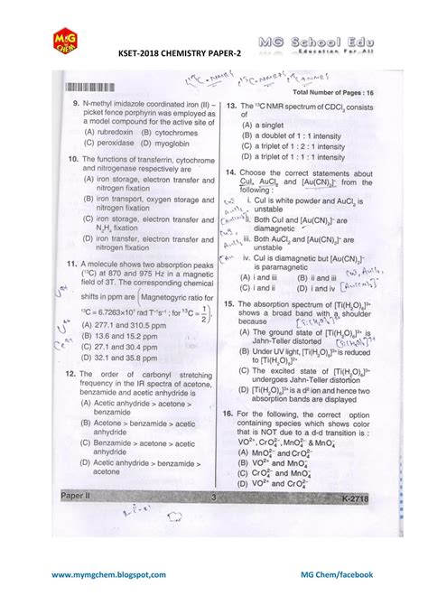 MG SCHOOL SCIENCE: KSET-2018 CHEMICAL SCIENCE QUESTION PAPER
