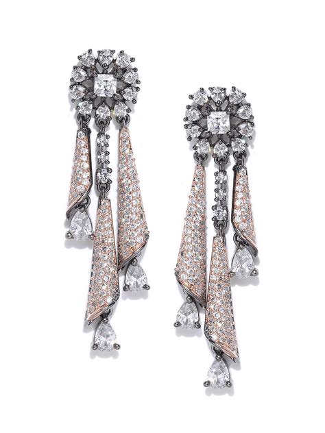 Priyaasi Trendy American Diamond Earrings | Gunmetal-Plated | Curtain ...