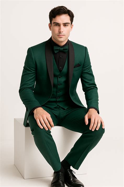 34 Mens Emerald Green Tuxedo with Black Satin Shawl Lapel – 3 Piece ...