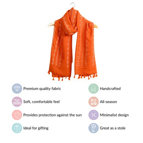Cross Stitch Scarf With Tassels Orange Online - Premium Scarf | Nestasia