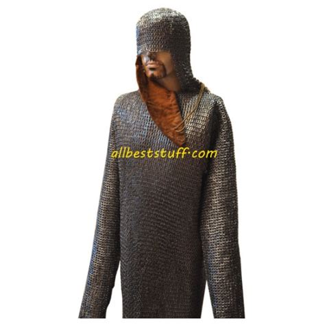 Chain Mail Shirt Flat Rivet Solid Ring, Integrated Coif with Side ...