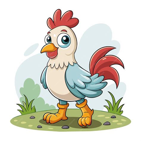 A cartoon of a chicken with a red tail and a blue eye | Premium AI ...