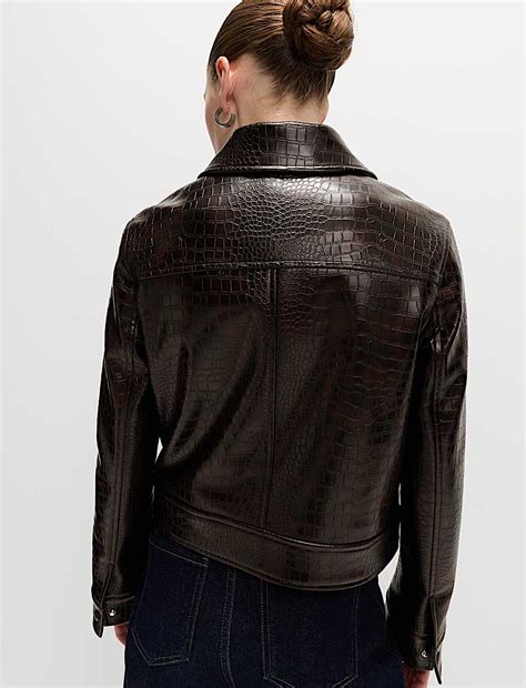 Buy Faux Leather Croc Harrington Jacket at Marks & Spencer