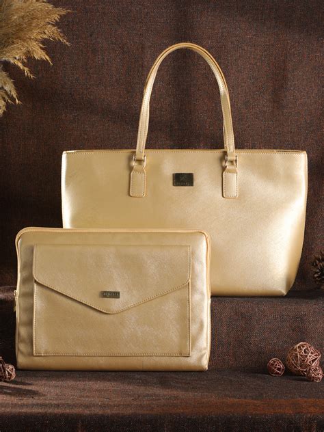 Metallic Gold Solid Laptop Sleeve and Tote Bag Set – Priyaasi