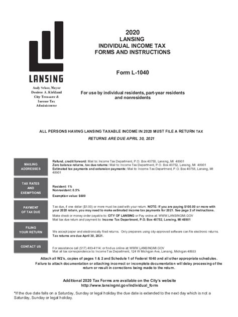 2020 Form MI L-1040 Instructions - Lansing City Fill Online, Printable ...