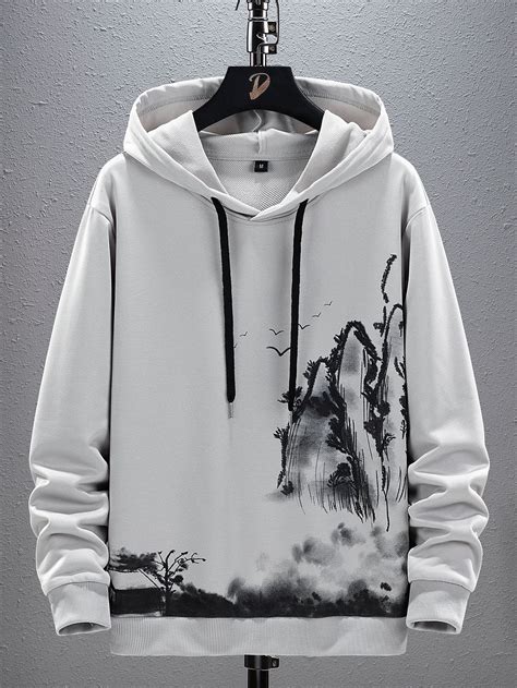 Light Grey Casual Collar Long Sleeve Fabric Landscape Print Pullovers ...