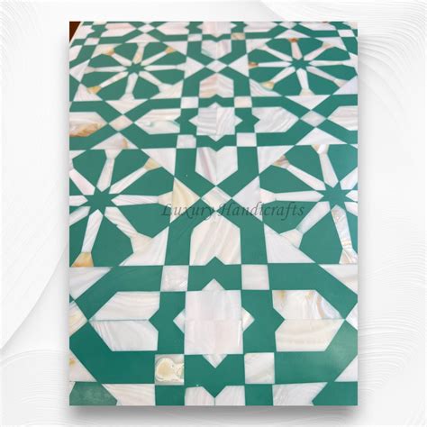 Moroccan MOP Inlay Waterfall Console Table Green | Mother Of Pearl Des ...