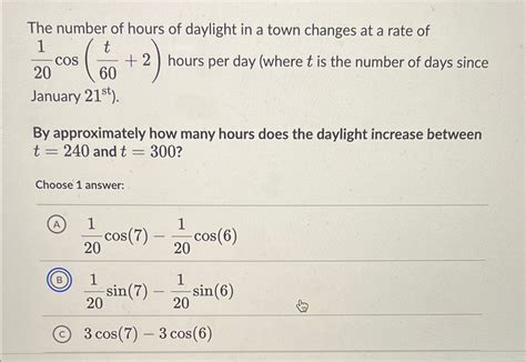 Solved The number of hours of daylight in a town changes at | Chegg.com