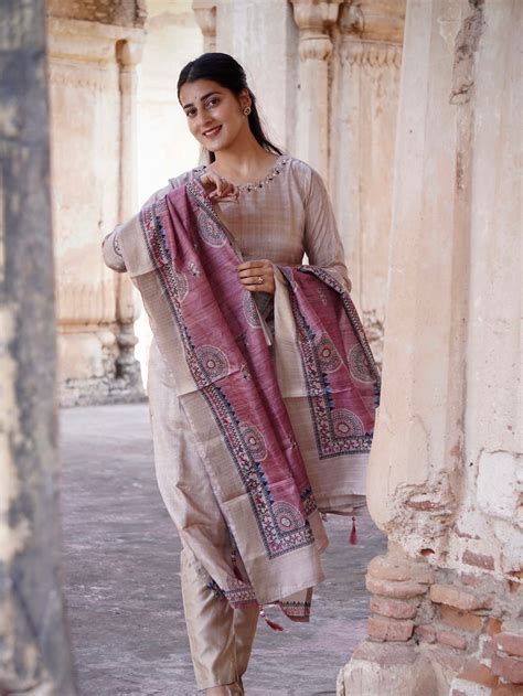 Pink with Chikoo Madhubani Ready to Wear Silk Kurti Set – Geetha Creation