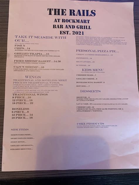 Online Menu of The Rails At Rockmart Restaurant, Rockmart, Georgia ...