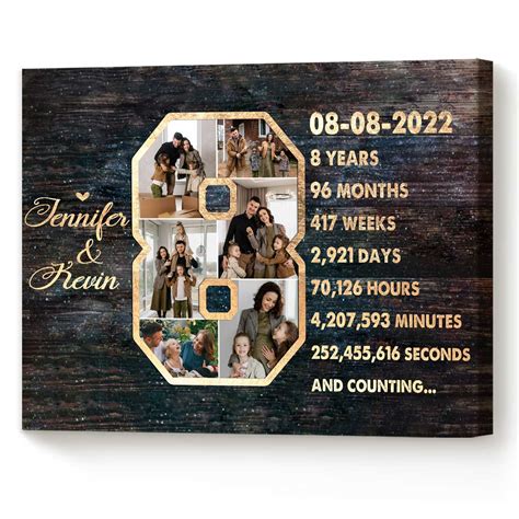Personalized 8 Year Anniversary Photo Collage Wall Art, Bronze ...