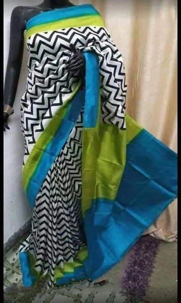 Blue Black Block Printed Plain Pure Silk Mark Certified Bishnupuri Sil ...