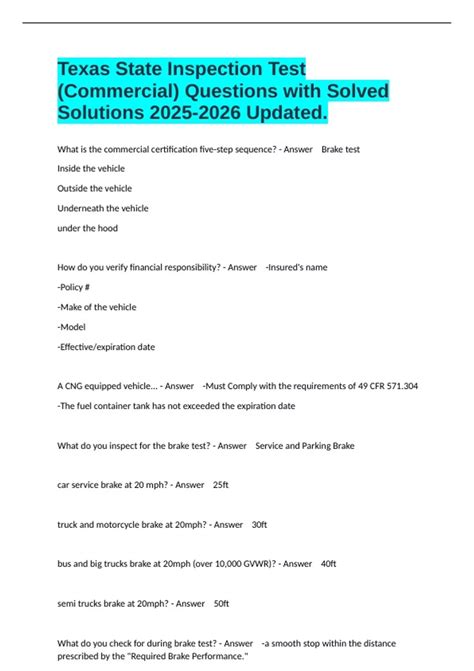 Texas State Inspection Test (Commercial) Questions with Solved ...