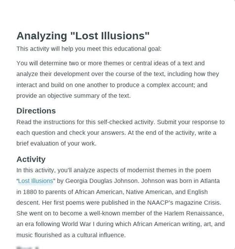 What theme does ""lost illusions"" contain? what evidence from the poem ...