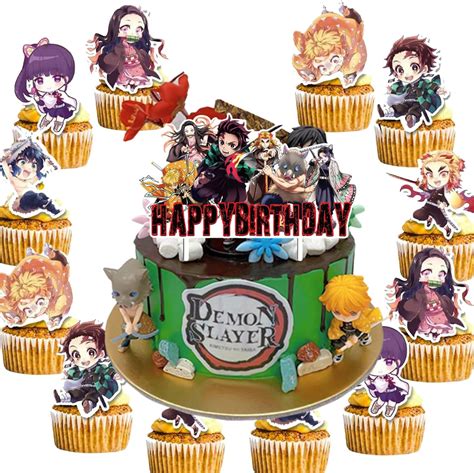 Amazon.com: EYLIBSTYQA Demon Slayer Cake Toppers Cupcake Toppers ...