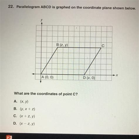 Parallelogram ABCD is graphed on the coordinate plane shown below ...
