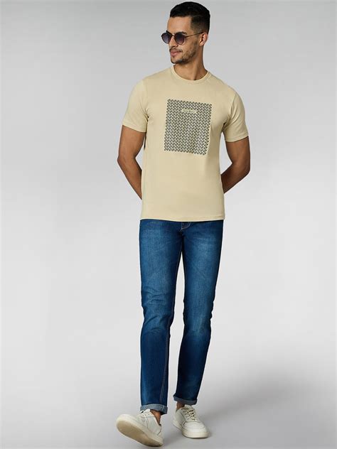 Men's Super Combed Cotton Cream Regular Fit Half Sleeve Round Neck T-S