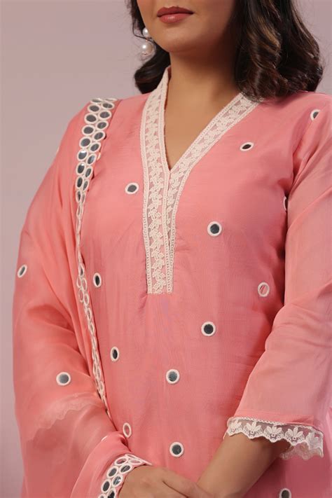 Peach organza suit dup ( foil mirror ) with Santoon pants – SHRIEES ...