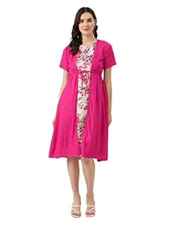 Buy ALSACE LORRAINE PARIS Women's Rayon Floral Layered A-Line Dress ...