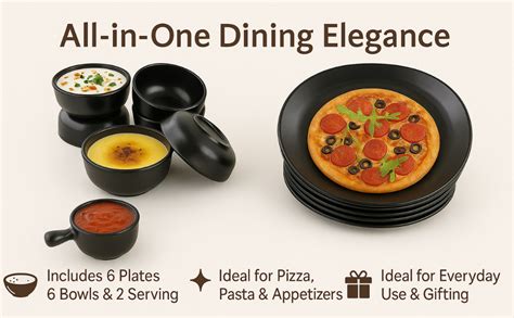 POOJARIYA Brand Melamine 14 Black Dinner Set 6 Plates with 6 Bowls and ...